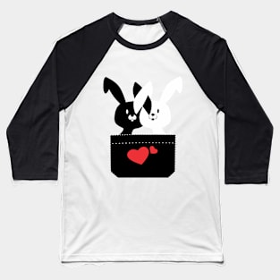 Cute Couple of Easter Bunnies Black And White With LOVE Hearts Baseball T-Shirt